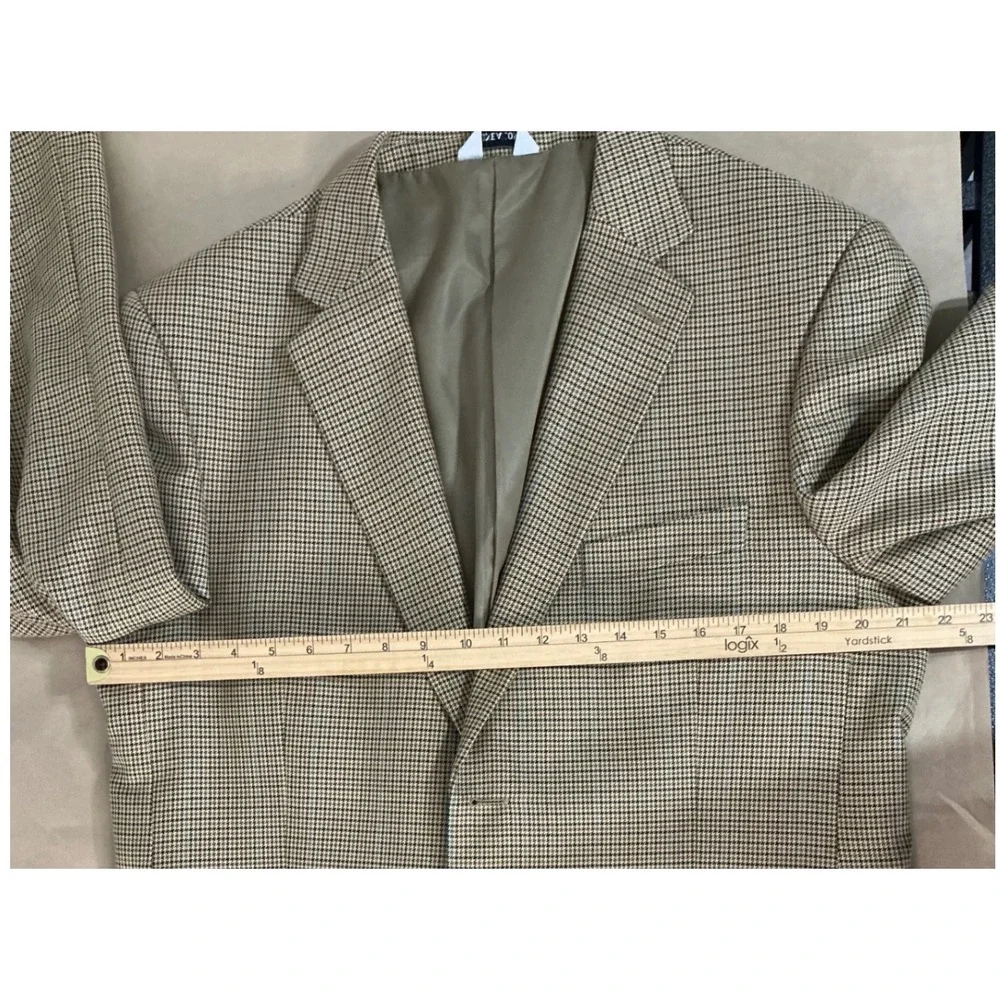 Linea‎ Uomo VTG Houndstooth Blazer Tan Men 44L Classic Tailored Old Money Luxe